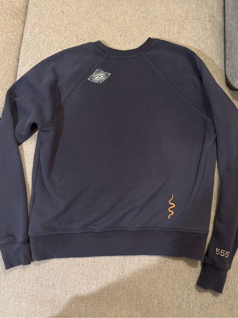 Spiritual Gangster Navy Crewneck Sweatshirt with Orange & White Embroidery - Picture 3 of 3